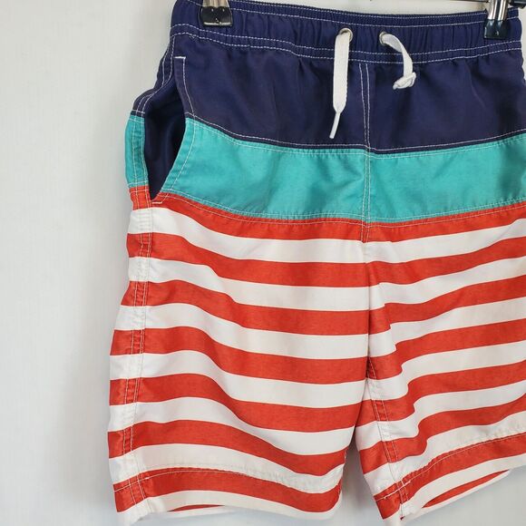 Hanna Anderson Swim Trunks Red White Striped Blue Boys US 6-7 Mesh Drawstring - Picture 3 of 9